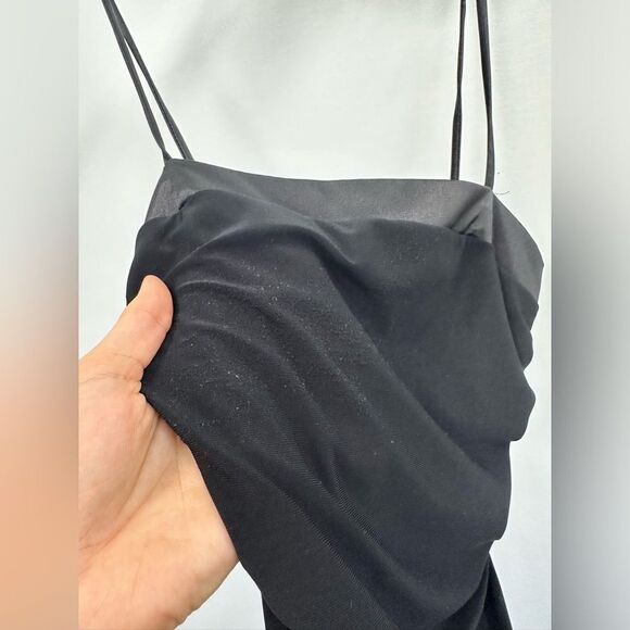 Vintage Y2K Black Spaghetti Strap Ruffle Hem Square Neck Party Mini Dress S - Picture 8 of 11